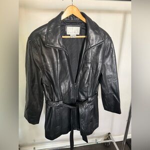 Nine West Women's Black Leather Belted Jacket